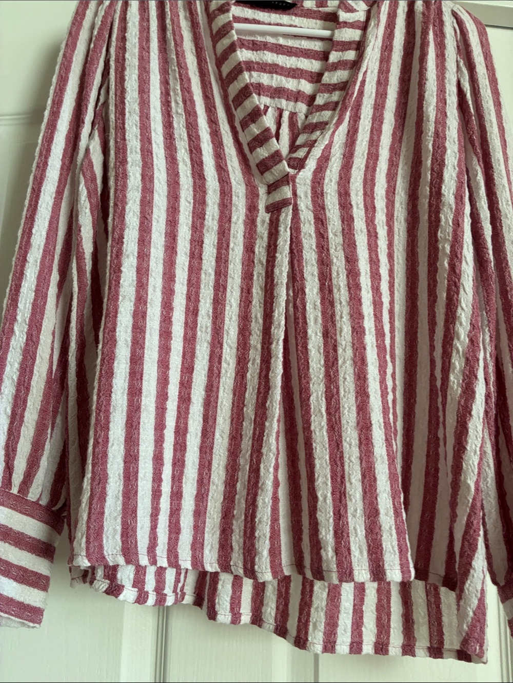 Coastal Jane & Delancey X Anthro Striped V-Neck Top Nautical Normcore Oversized - Picture 4 of 6